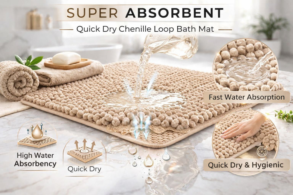 Night Zone Soft and Shaggy Chenille Loop 2 Piece Nonslip Bath Mat Set