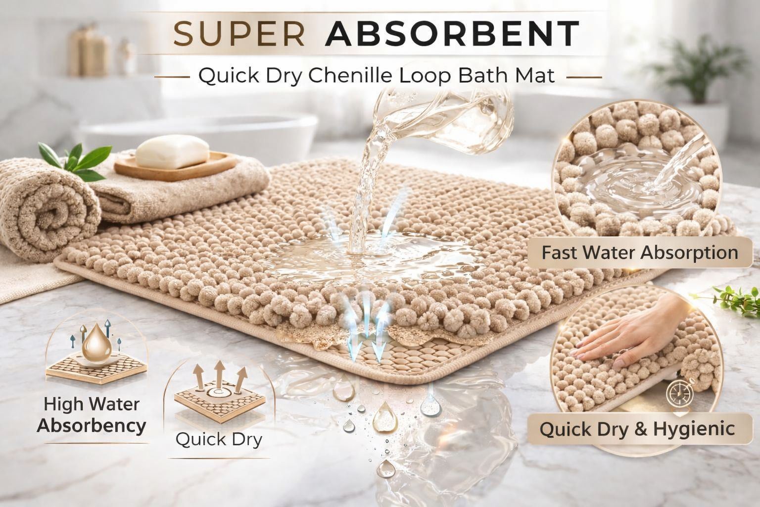 Night Zone Soft and Shaggy Chenille Loop 2 Piece Nonslip Bath Mat Set