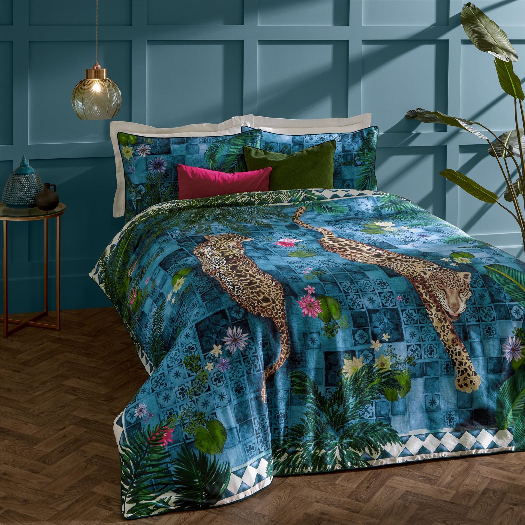 Paoletti Majorelle Leopards 100% Cotton 200 Thread Count Duvet Cover Set
