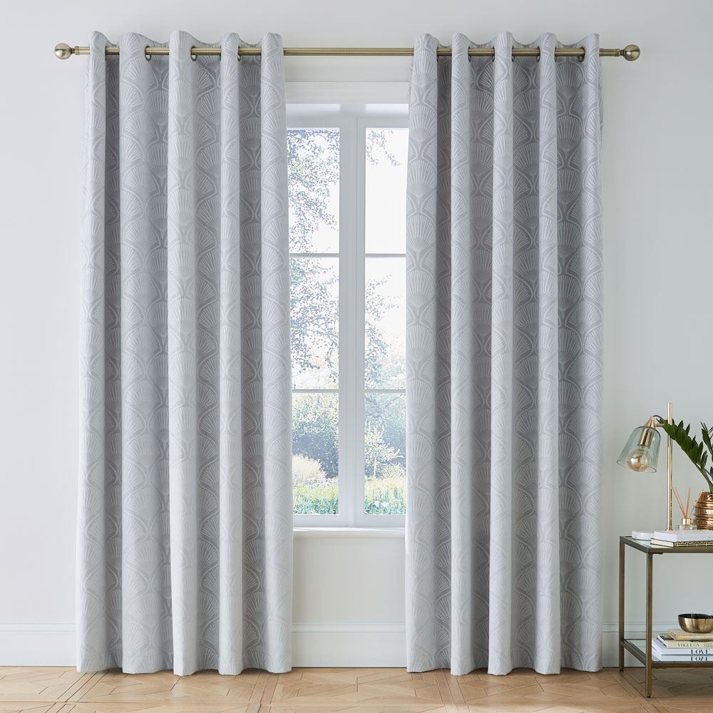Catherine Lansfield Art Deco Pearl Shell Print Lined Eyelet Curtains