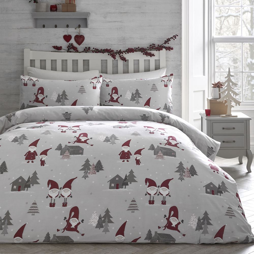 Bedlam Christmas Gonks Skandi Print Easy Care Reversible Duvet Cover Set