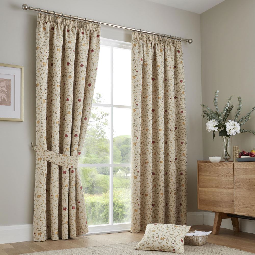 Curtina Renata Floral Jacquard Weave Lined Pencil Pleat Curtains