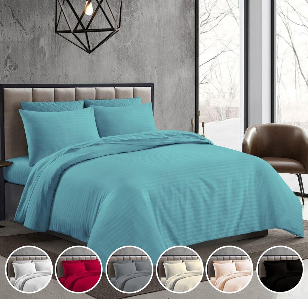 Night Zone Satin Stripe 100% Cotton 250 Thread Count Duvet Cover Set