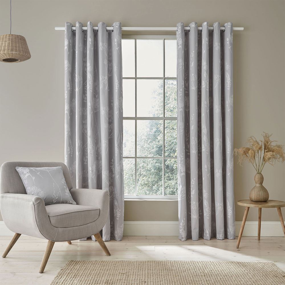 Catherine Lansfield Meadowsweet Floral Jacquard Lined Eyelet Curtains
