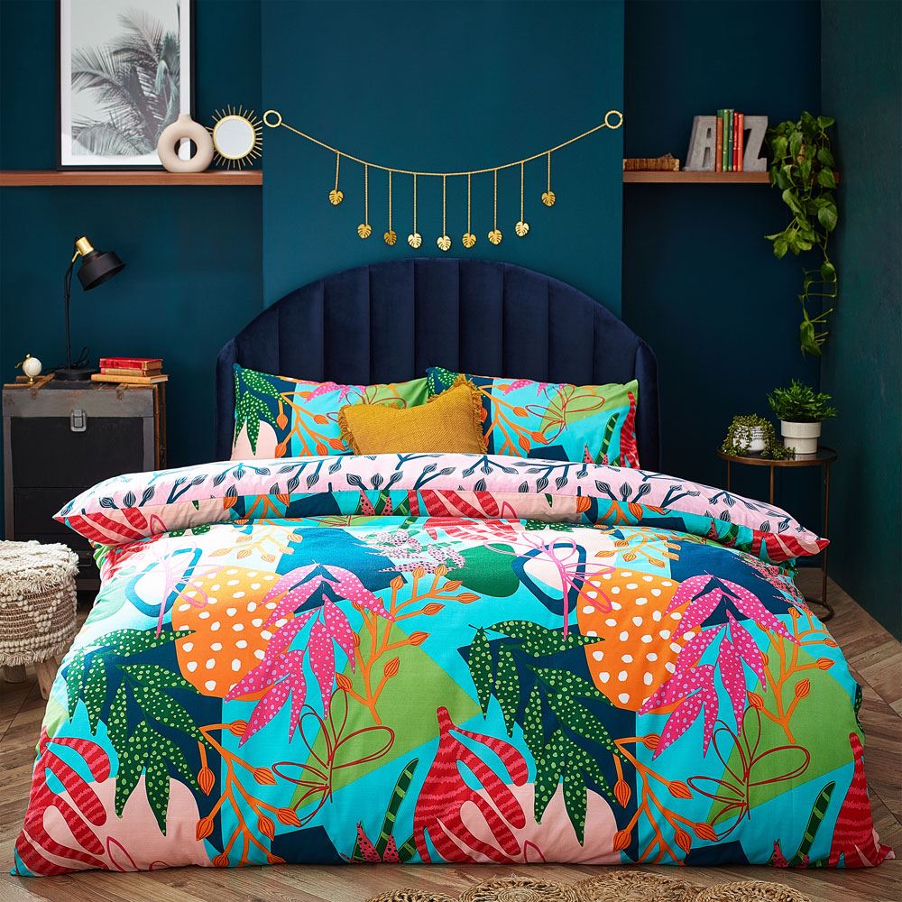 Furn Coralina Tropical Floral Print Reversible Duvet Cover Set