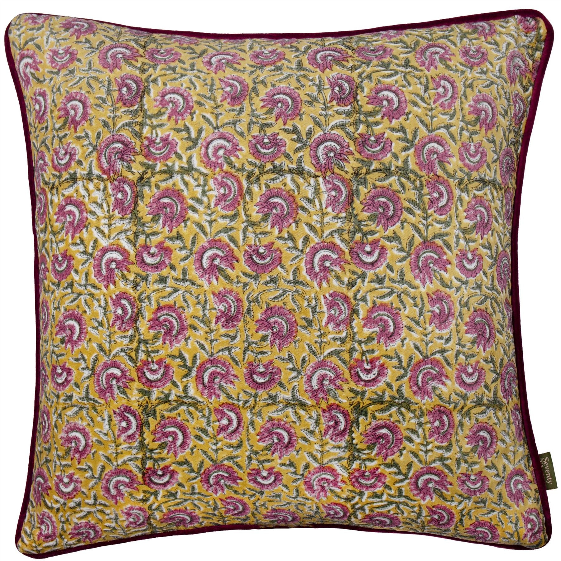 Paoletti Chedworth Floral Velvet 100% Cotton Piped Edge Cushion Cover