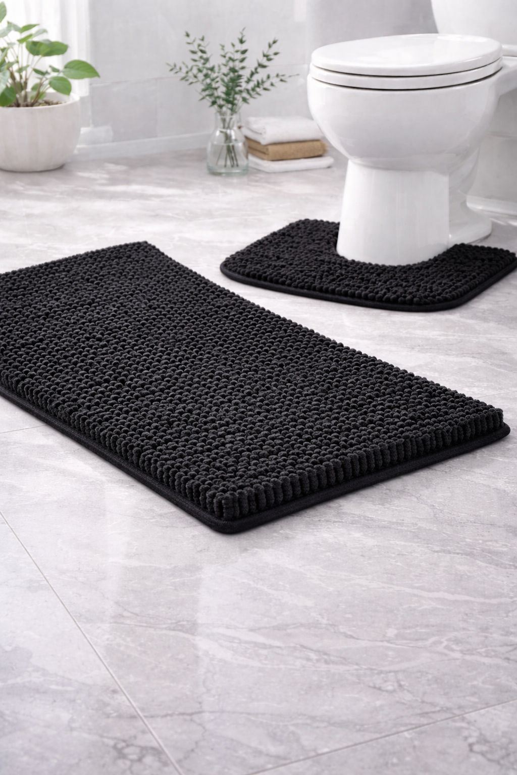 Night Zone Soft and Shaggy Chenille Loop 2 Piece Nonslip Bath Mat Set