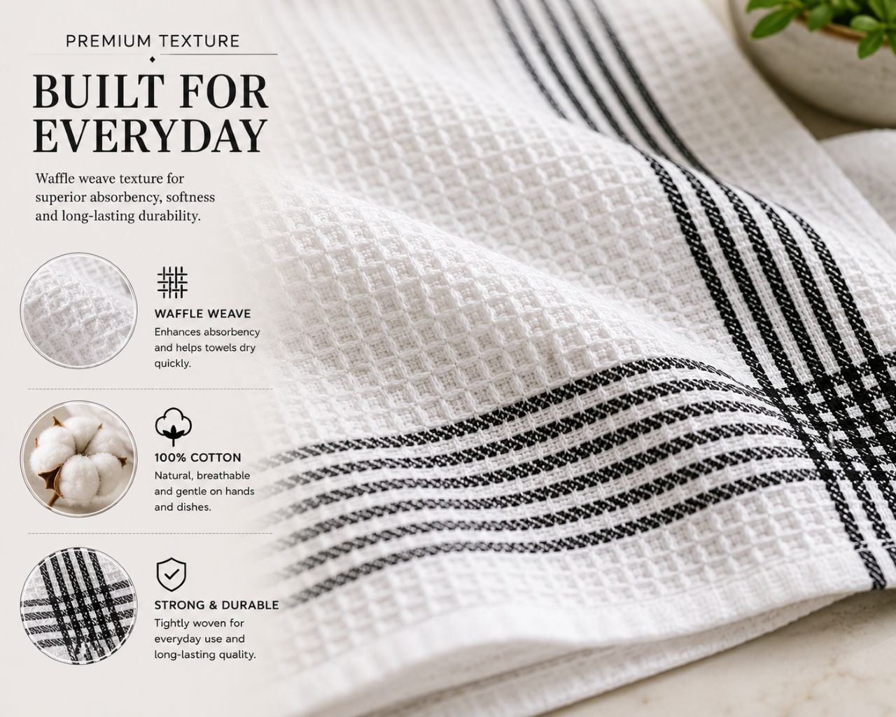 Night Zone Waffle Tea Towels 2 Pack, 100% Cotton