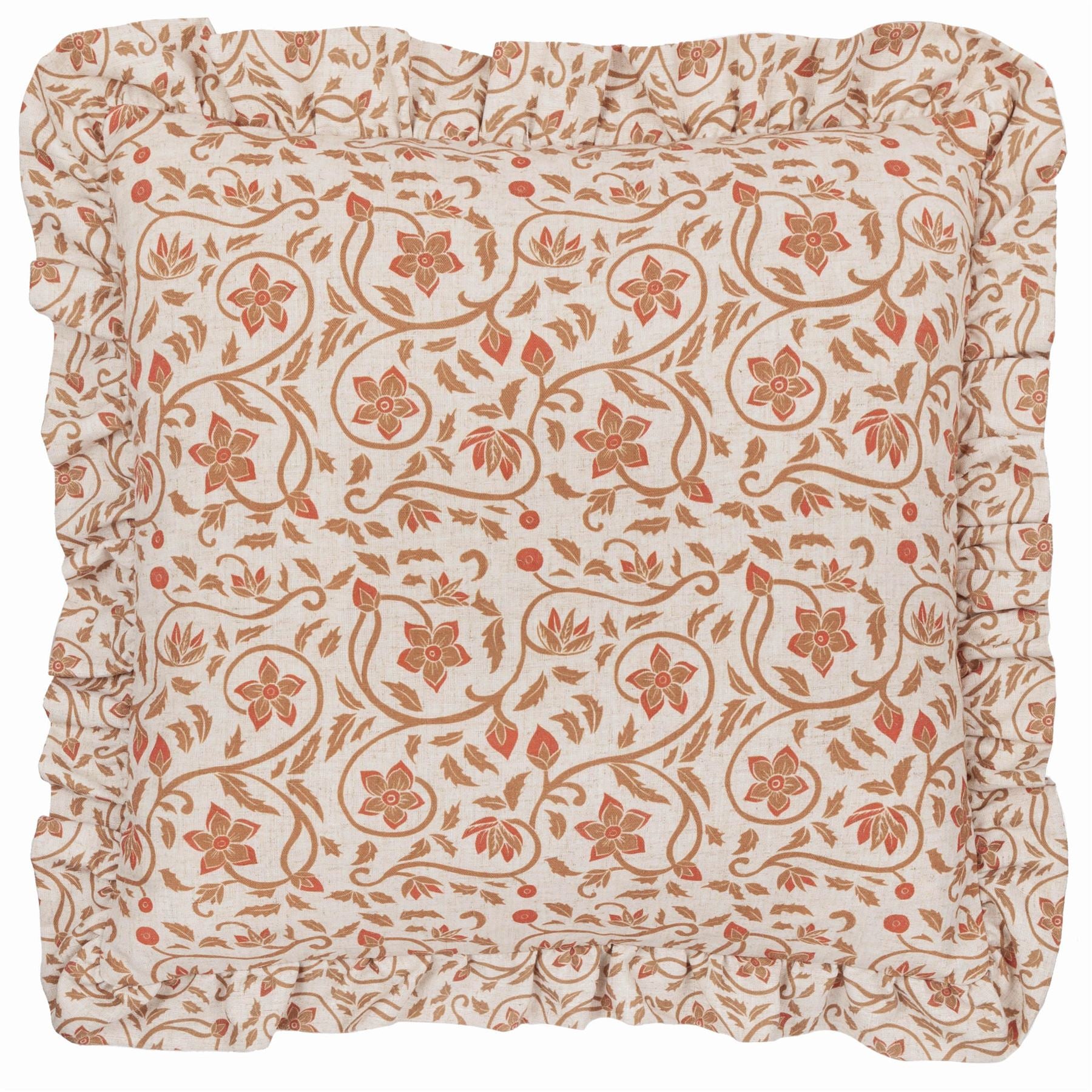 Seventy Three Linen Filigree Vintage Motif Frill Edge Cushion Cover