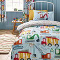 Catherine Lansfield Kids Digger Dreams Reversible Single Duvet Cover Set with Pillowcase Blue