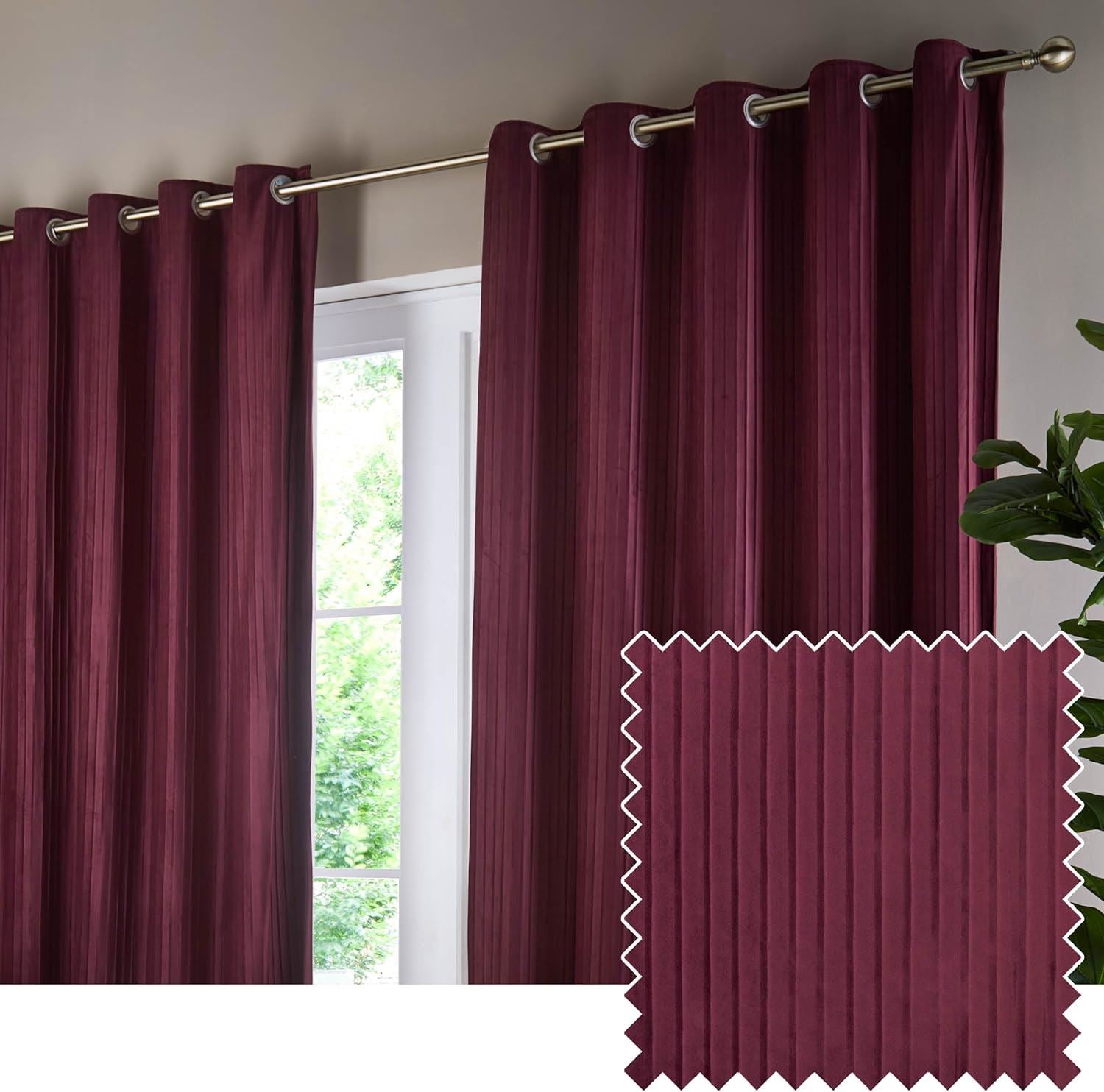 Paoletti Corinthian Mico Pleat Stripe Blackout Eyelet Lined Curtains