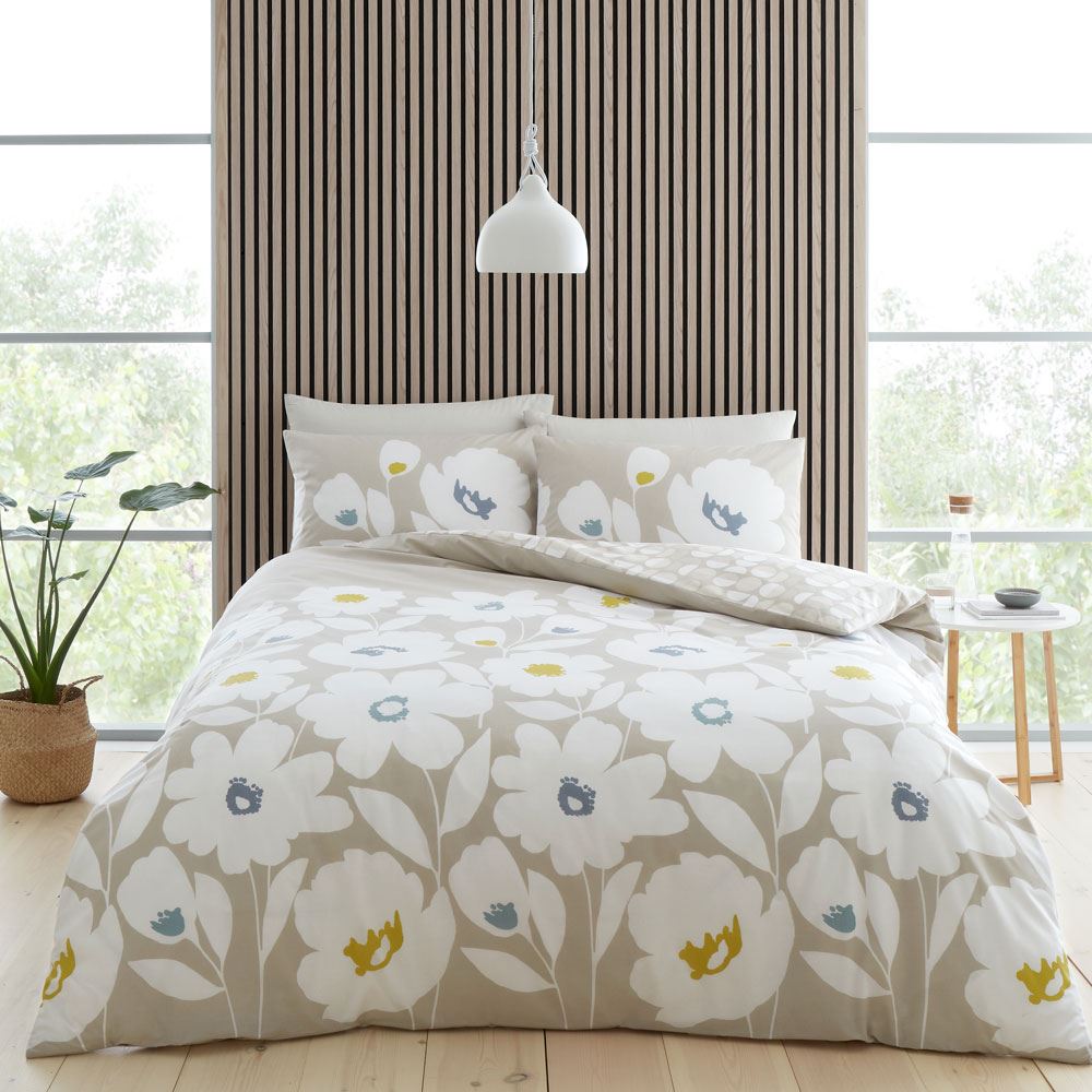 Catherine Lansfield Craft Floral Print Easy Care Reversible Duvet Cover Set