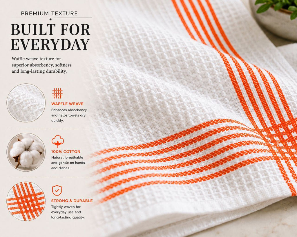 Night Zone Waffle Tea Towels 2 Pack, 100% Cotton