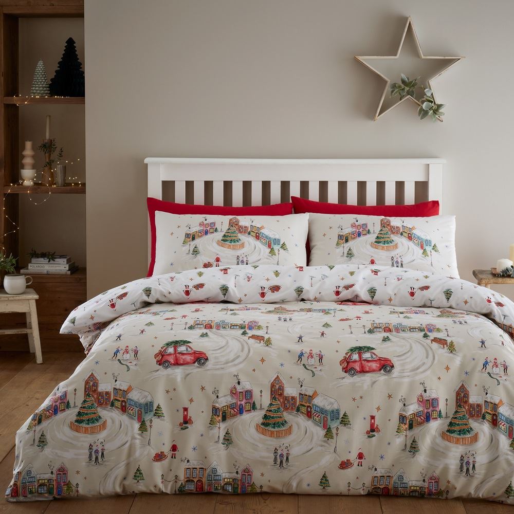 Catherine Lansfield Christmas Town Print Reversible Duvet Cover Set