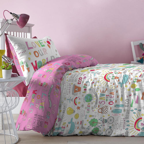 Bedlam Kids Love Our World Print Reversible Duvet Cover Set