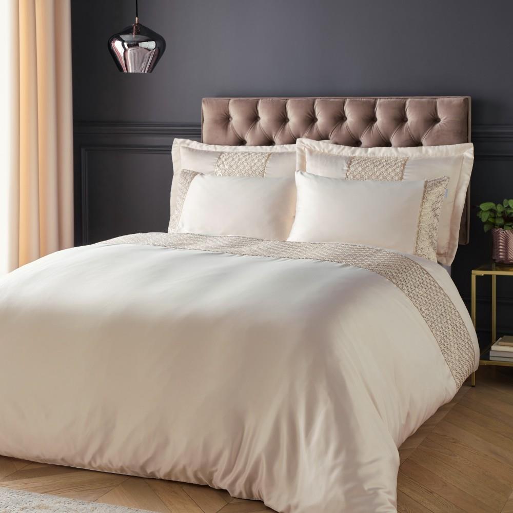Catherine Lansfield Deco Sequin Super King Duvet Cover Set with Pillowcases Champagne Gold