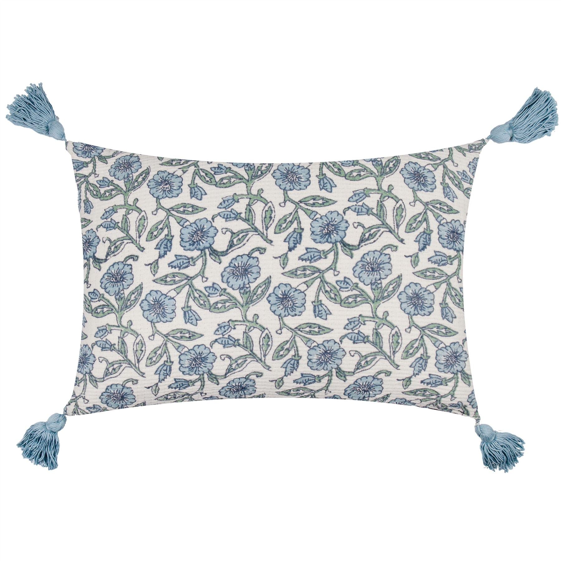 Paoletti Delphine Floral 100% Cotton Tasselled Cushion Cover