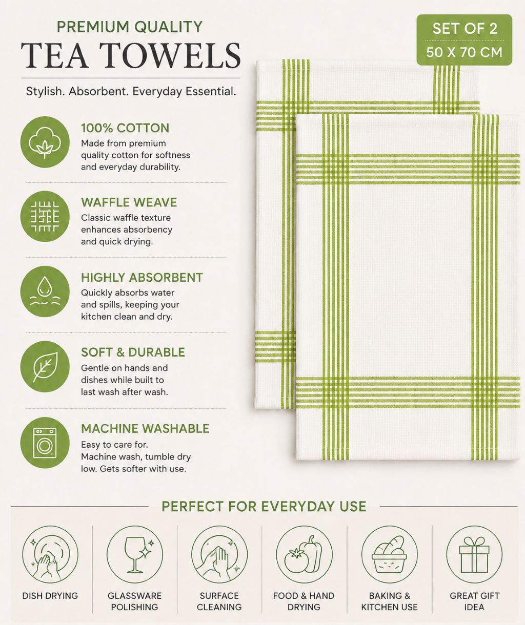 Night Zone Waffle Tea Towels 2 Pack, 100% Cotton