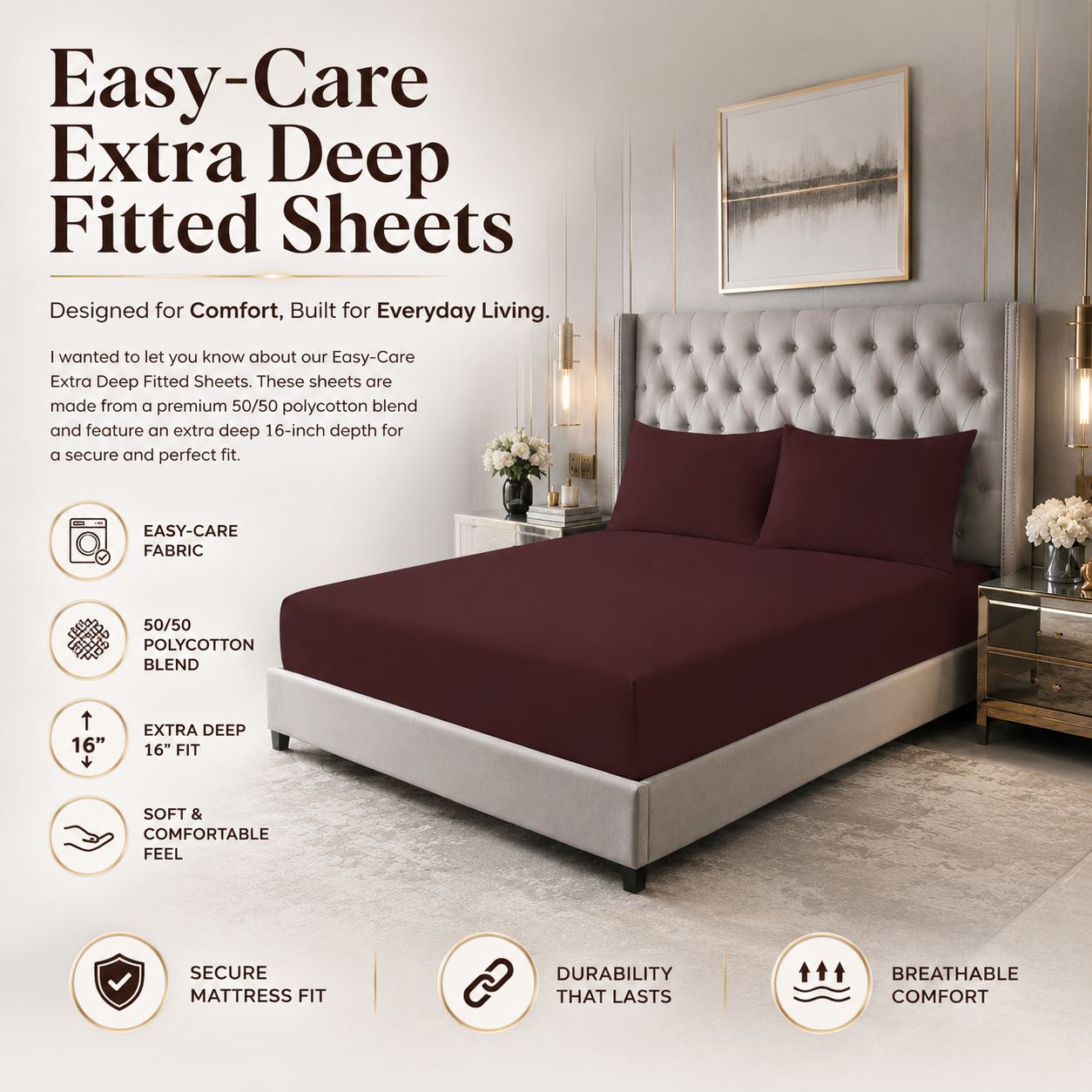 Night Zone Easy-care extra deep fitted sheets