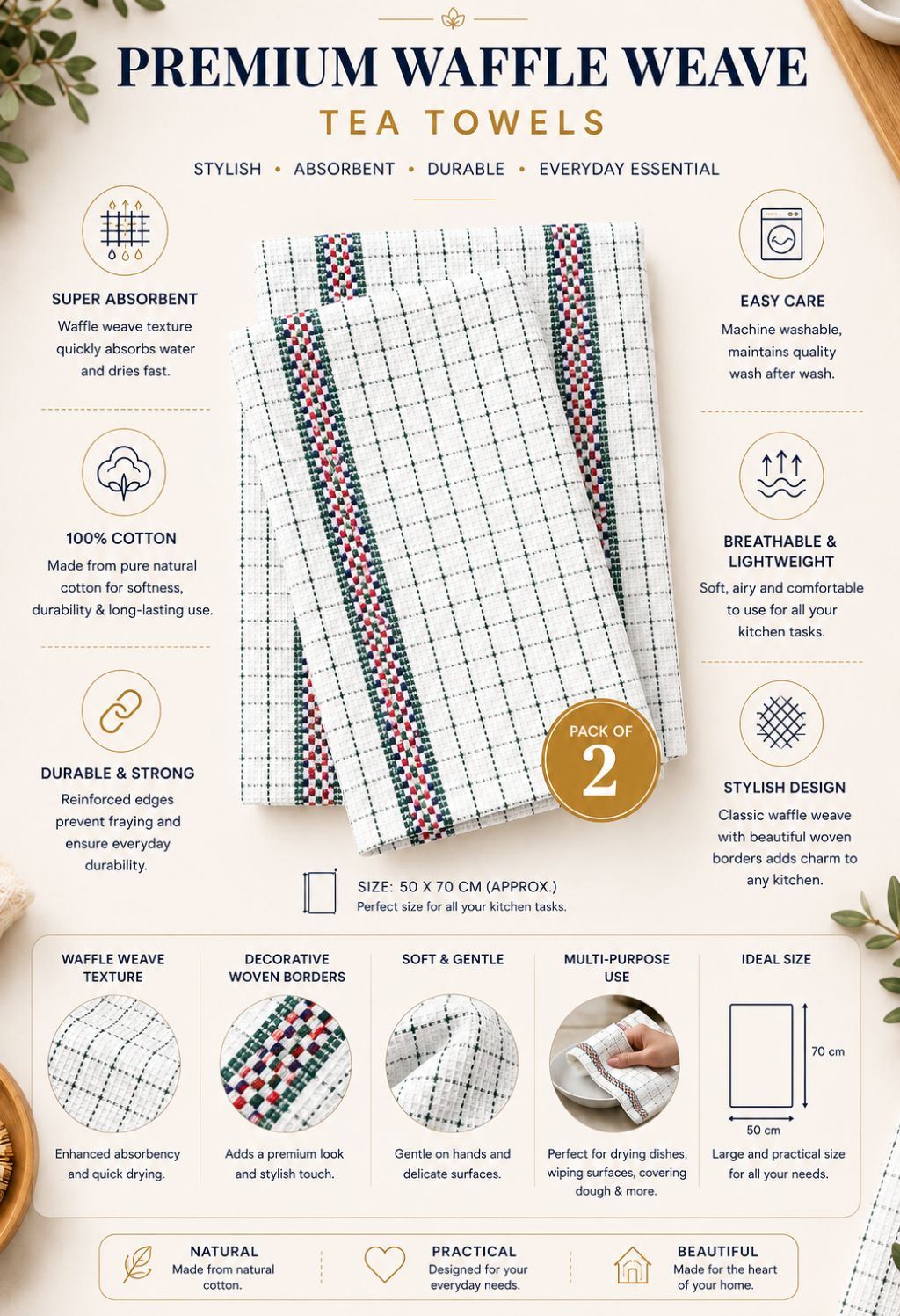 Night Zone Pack of 2 Hawai Tea Towels 100% Cotton
