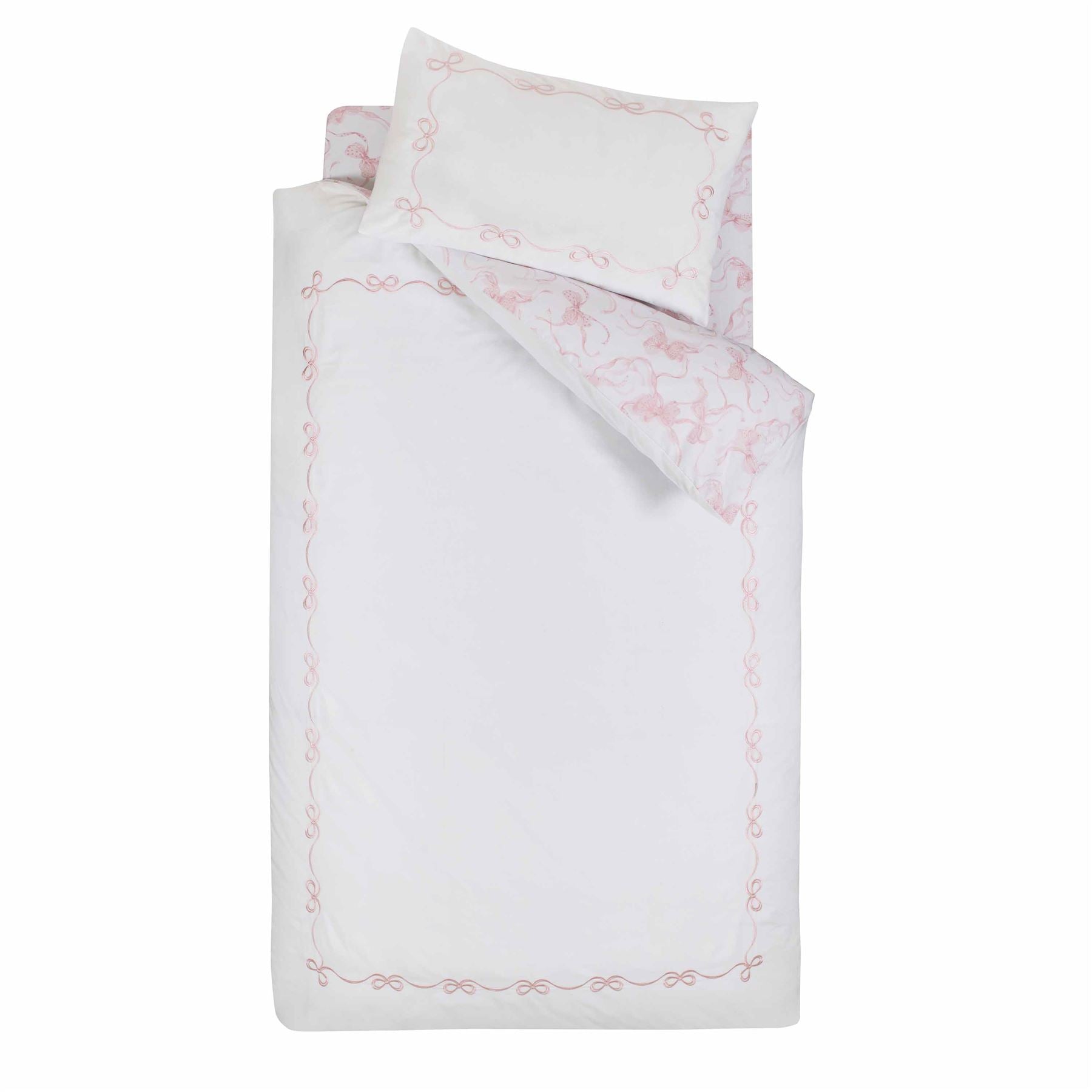 Catherine Lansfield Bow Embroidered Reversible Duvet Cover Set