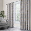 Curtina Arcadia Geometric Woven Chenille Eyelet Lined Curtains