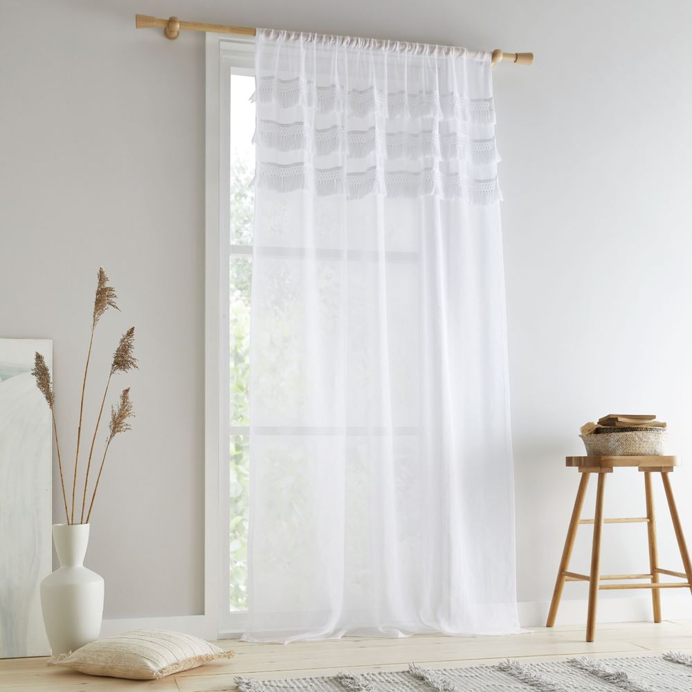 Pineapple Elephant Izmir Textured Fringed Slot Top Voile Curtain Panel