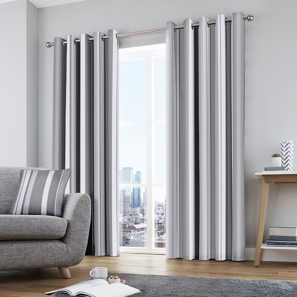 Fusion Whitworth Stripe Eyelet Lined Curtains