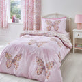 Catherine Lansfield Enchanted Butterfly Reversible Double Duvet Cover Set with Pillowcases Pink