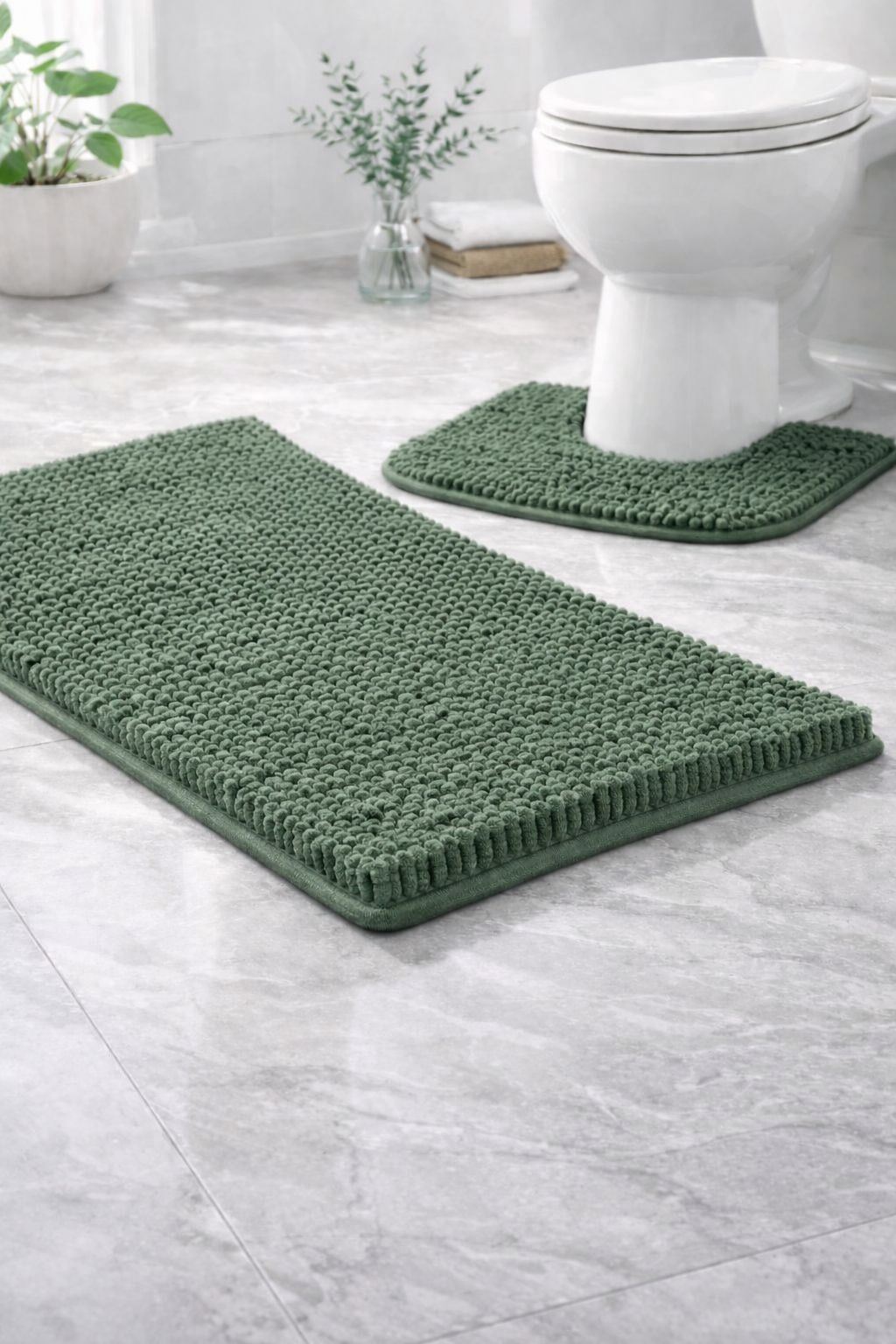 Night Zone Soft and Shaggy Chenille Loop 2 Piece Nonslip Bath Mat Set