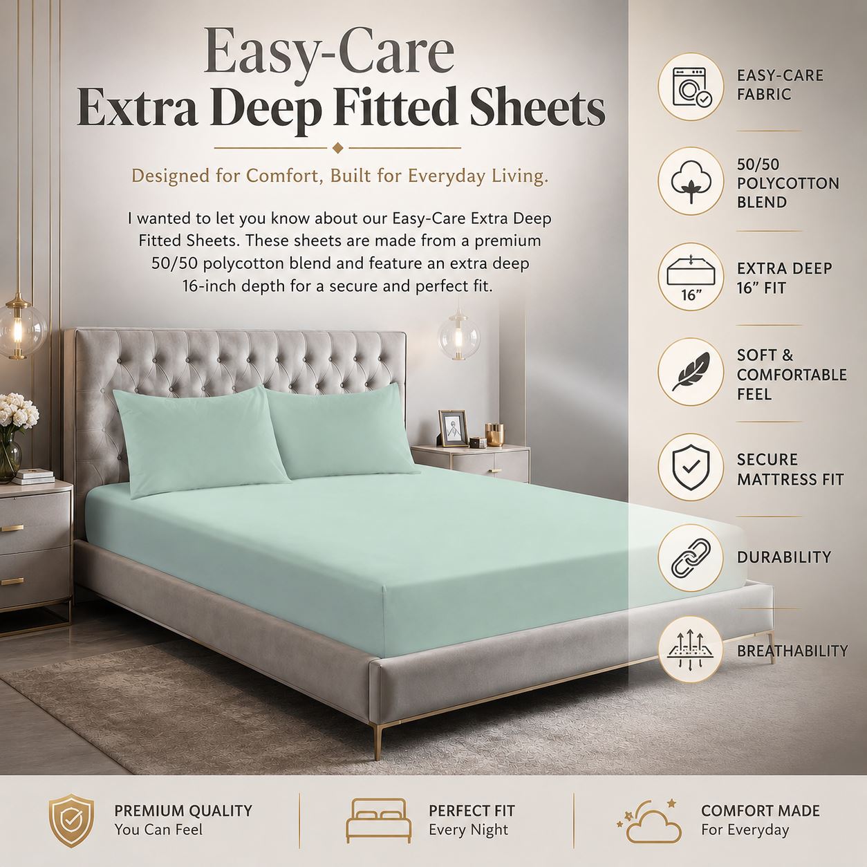 Night Zone Easy-care extra deep fitted sheets