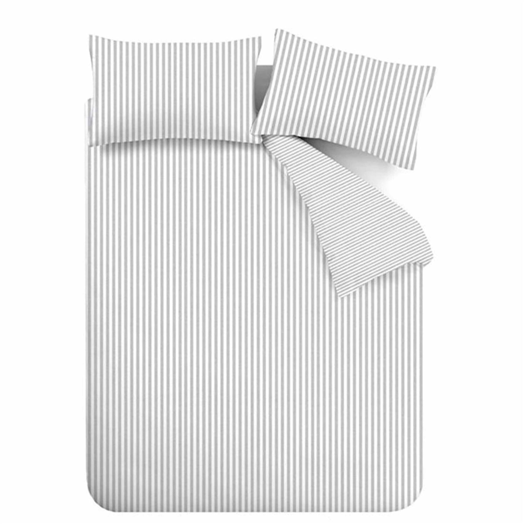 Catherine Lansfield Stripe 100% Brushed Cotton Reversible Duvet Cover Set