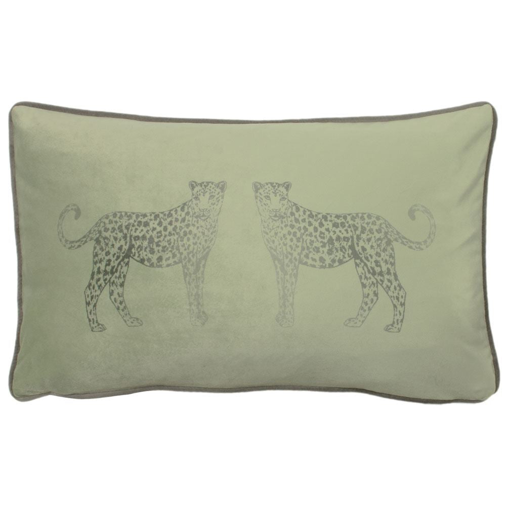 Evans Lichfield Savannah Leopards Faux Velvet Piped Edge Cushion Cover, Green, 30 x 50 Cm