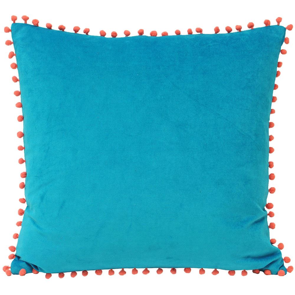 Riva Paoletti Faux Velvet Pom Pom Fringe 100% Cotton Cushion Cover