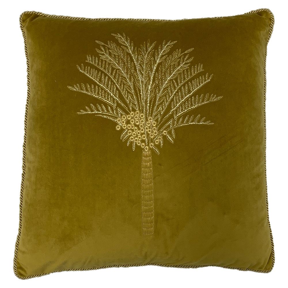 Furn Desert Palm Embroidered Velvet Piped Cushion Cover