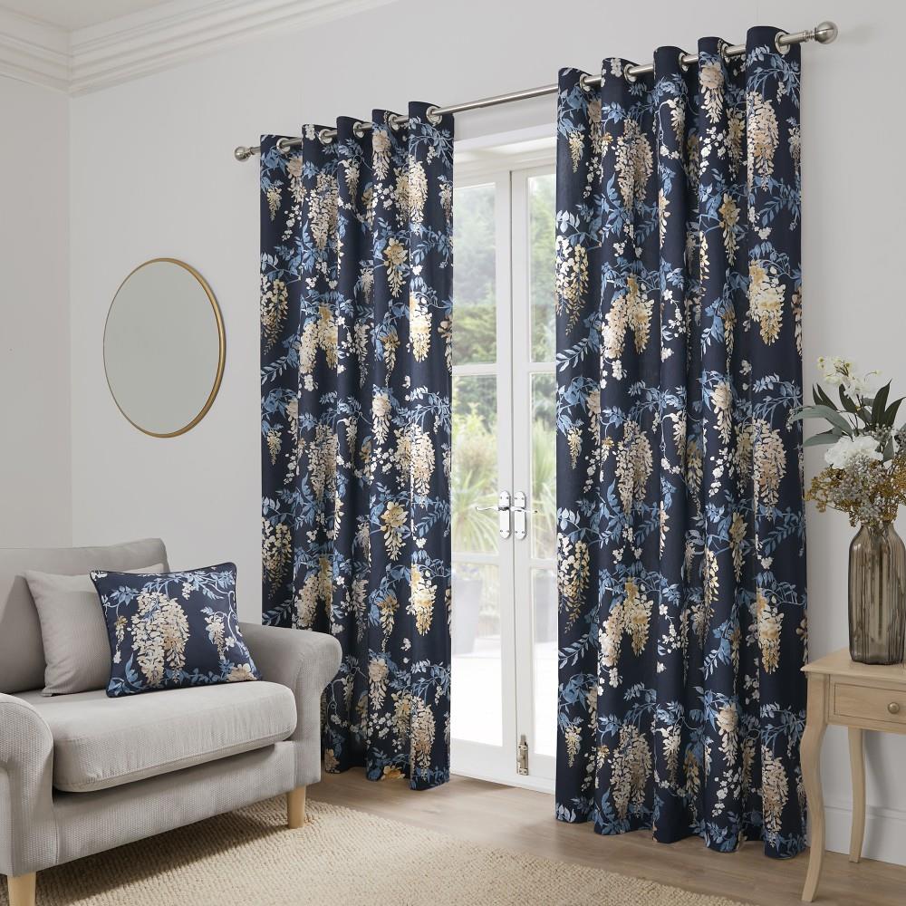 Dreams & Drapes Wisteria Floral Print Eyelet Lined Curtains