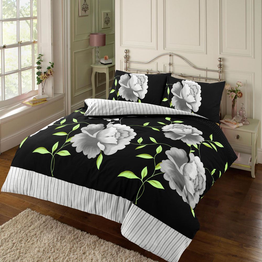 Night Zone Rosaleen Floral Stripe Reversible Duvet Cover Set