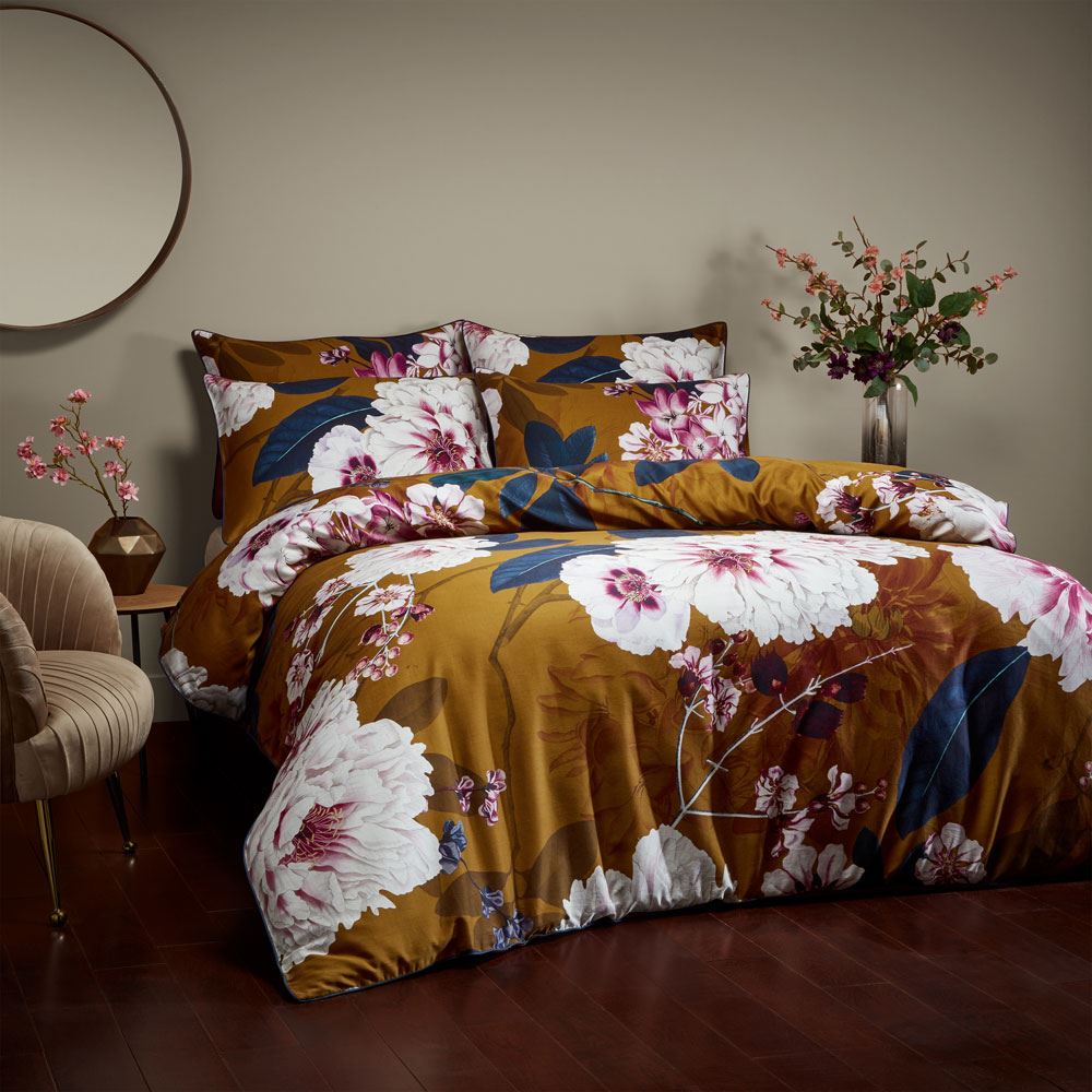Paoletti Kyoto Blossom Print 100% Cotton 200 Thread Count Duvet Cover Set