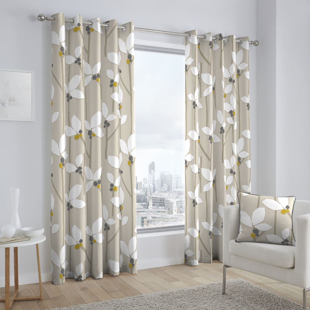 Fusion Kalmar Scandinavian Floral Print 100% Cotton Eyelet Lined Curtains