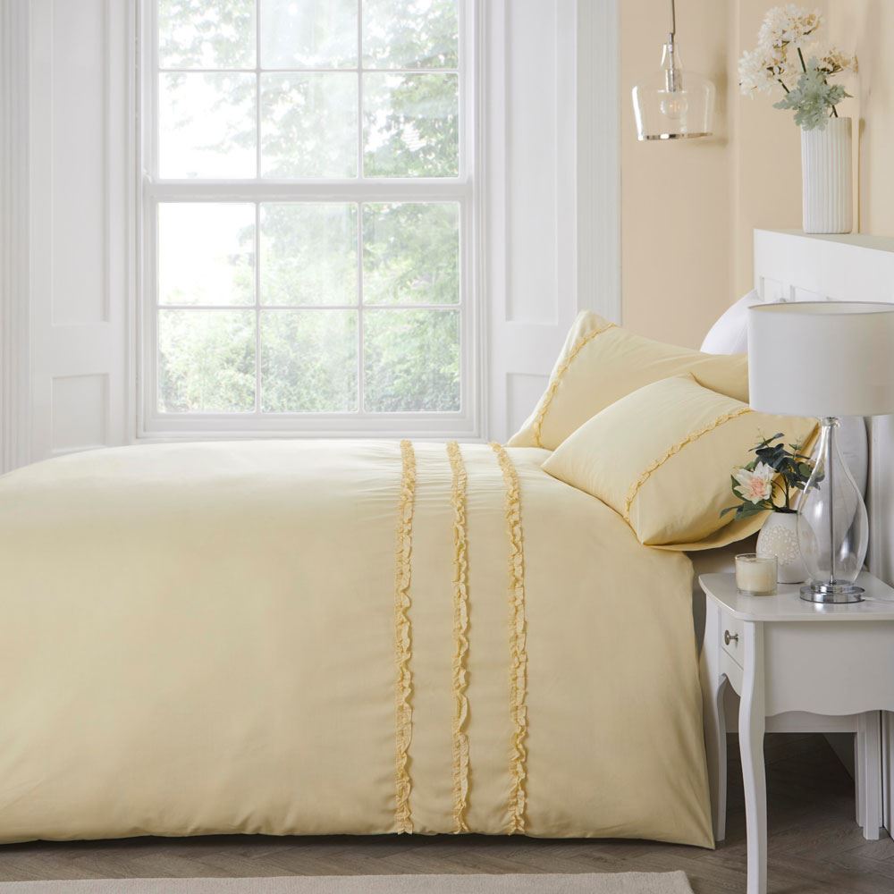 Serene Felicia Frill Ruffle Embellished Peach Skin Duvet Cover Set