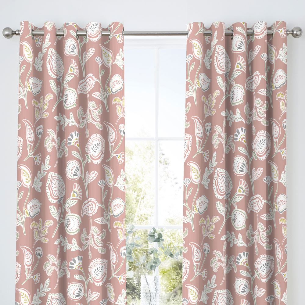 Dreams & Drapes Samana Paisley Floral Print Eyelet Lined Curtains