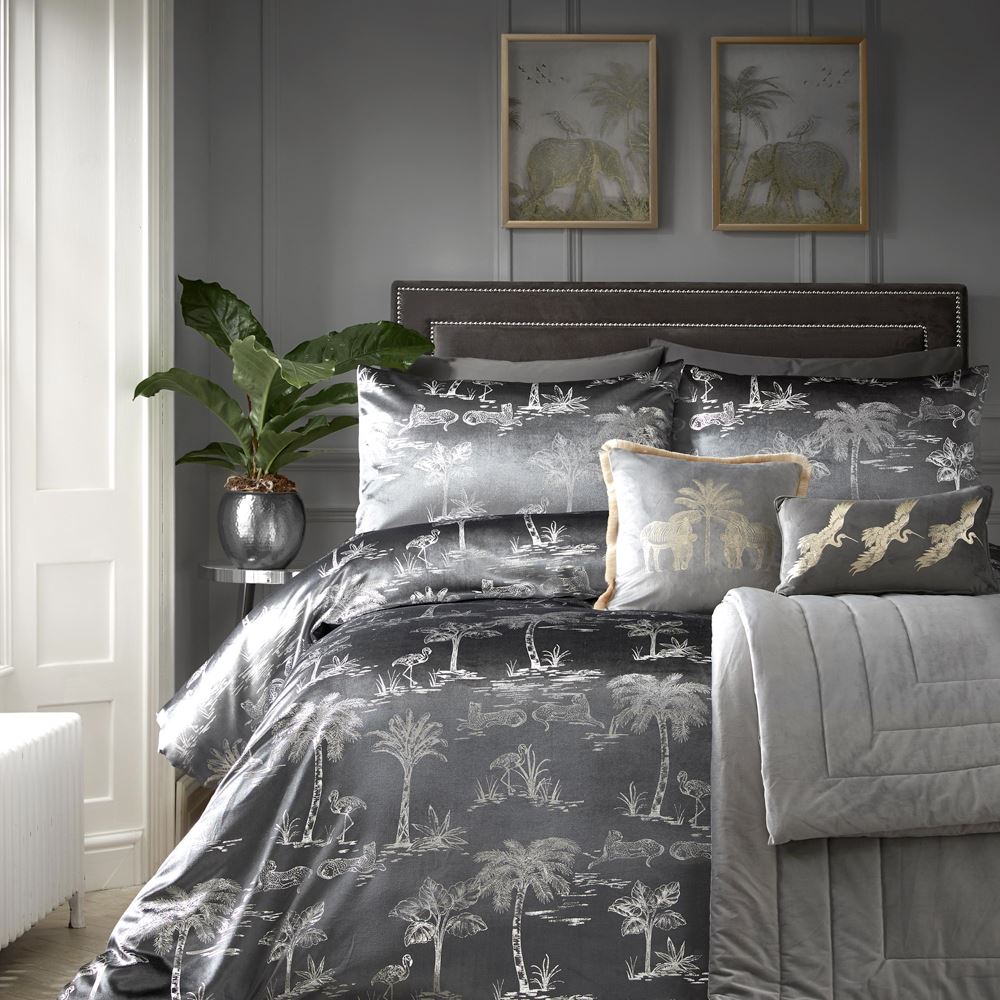 Laurence Llewelyn Bowen Oasis Foil Print Velvet Duvet Cover Set