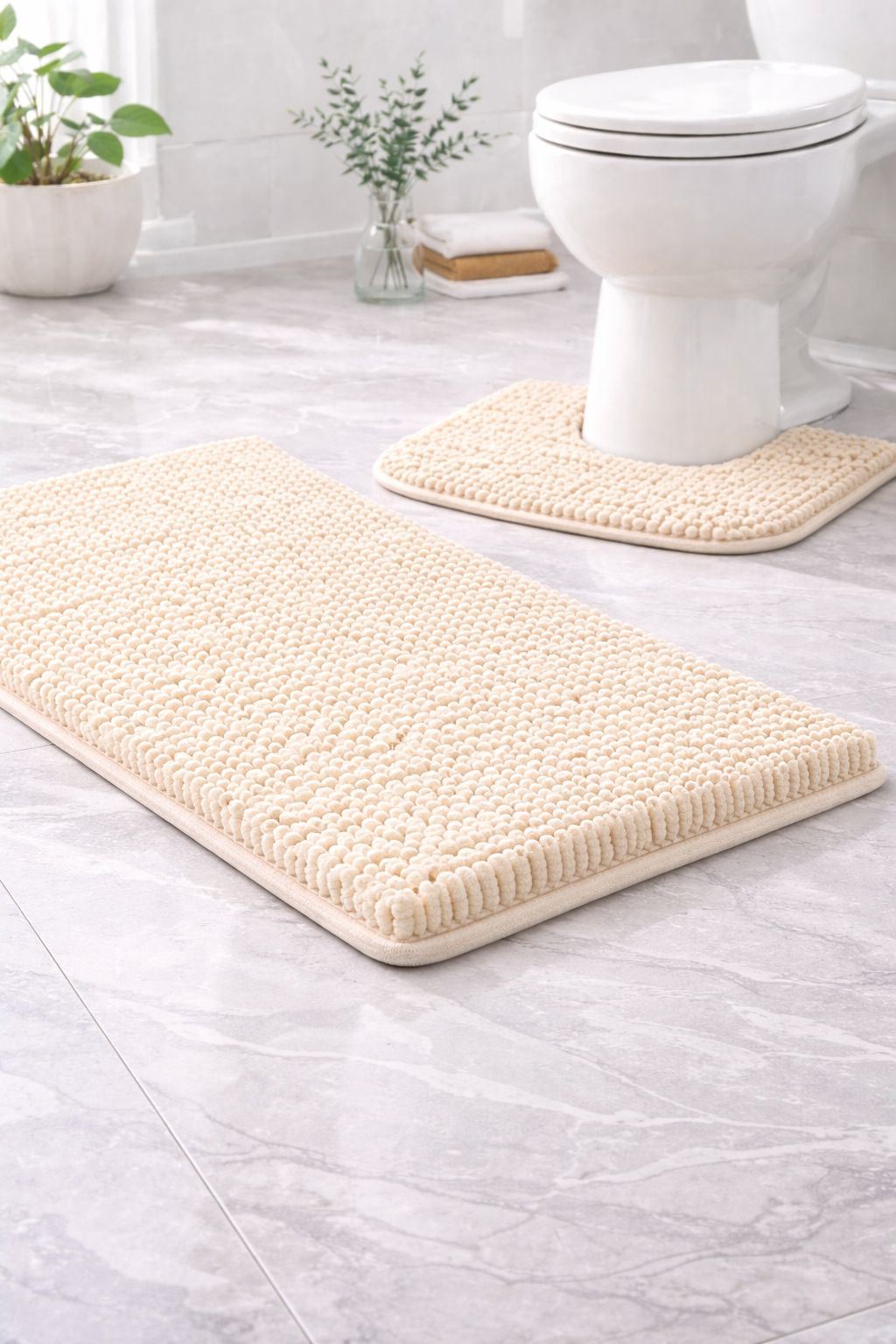 Night Zone Soft and Shaggy Chenille Loop 2 Piece Nonslip Bath Mat Set