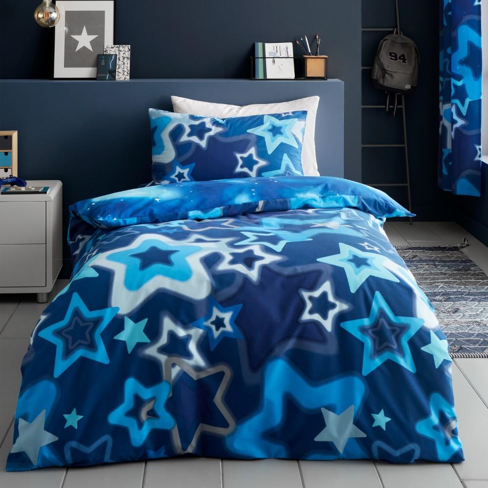 Catherine Lansfield Ombre Stars Reversible Double Duvet Cover Set with Pillowcase Blue