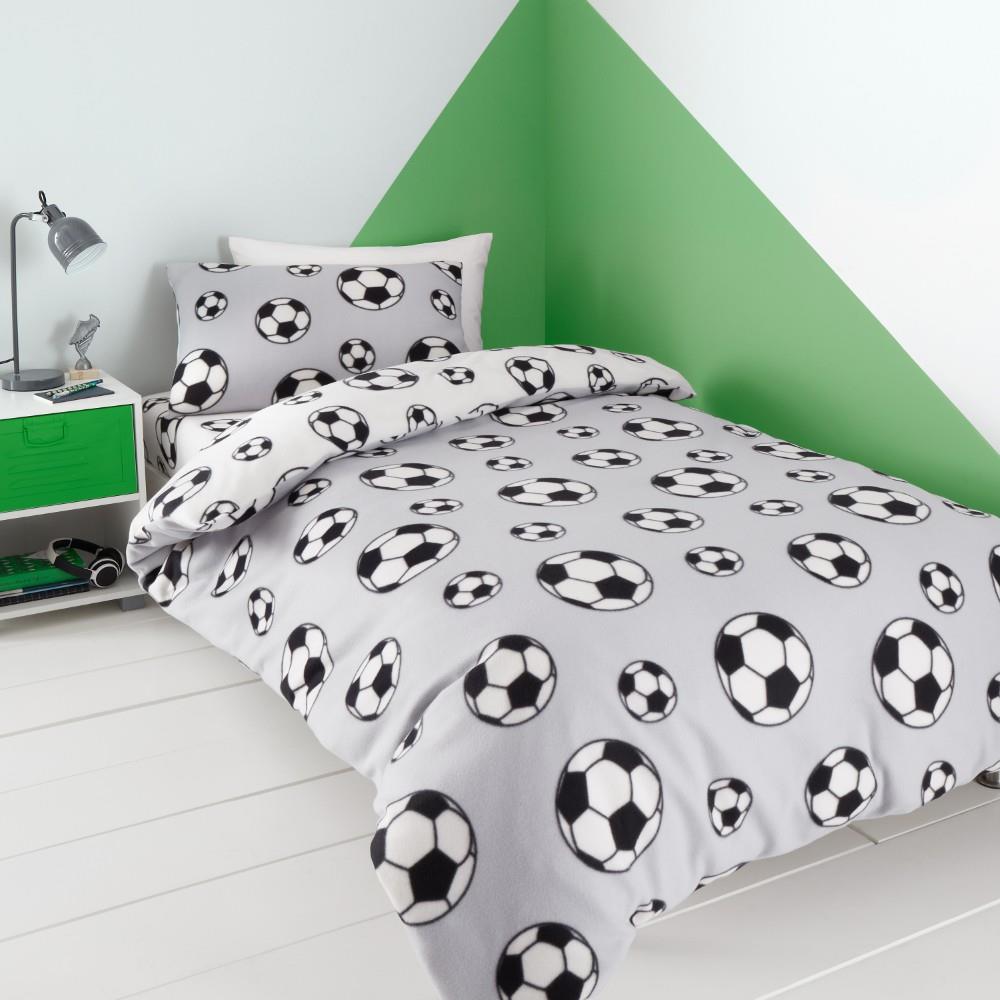 Catherine Lansfield Football Fleece Reversible Single Duvet Cover Set with Pillowcase Grey
