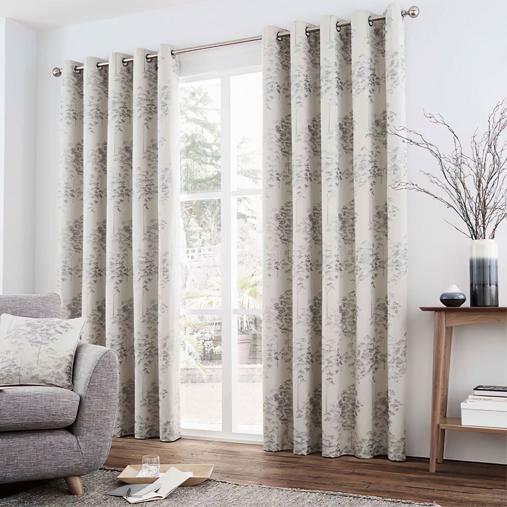 Curtina Elmwood Floral Print Eyelet Lined Curtains