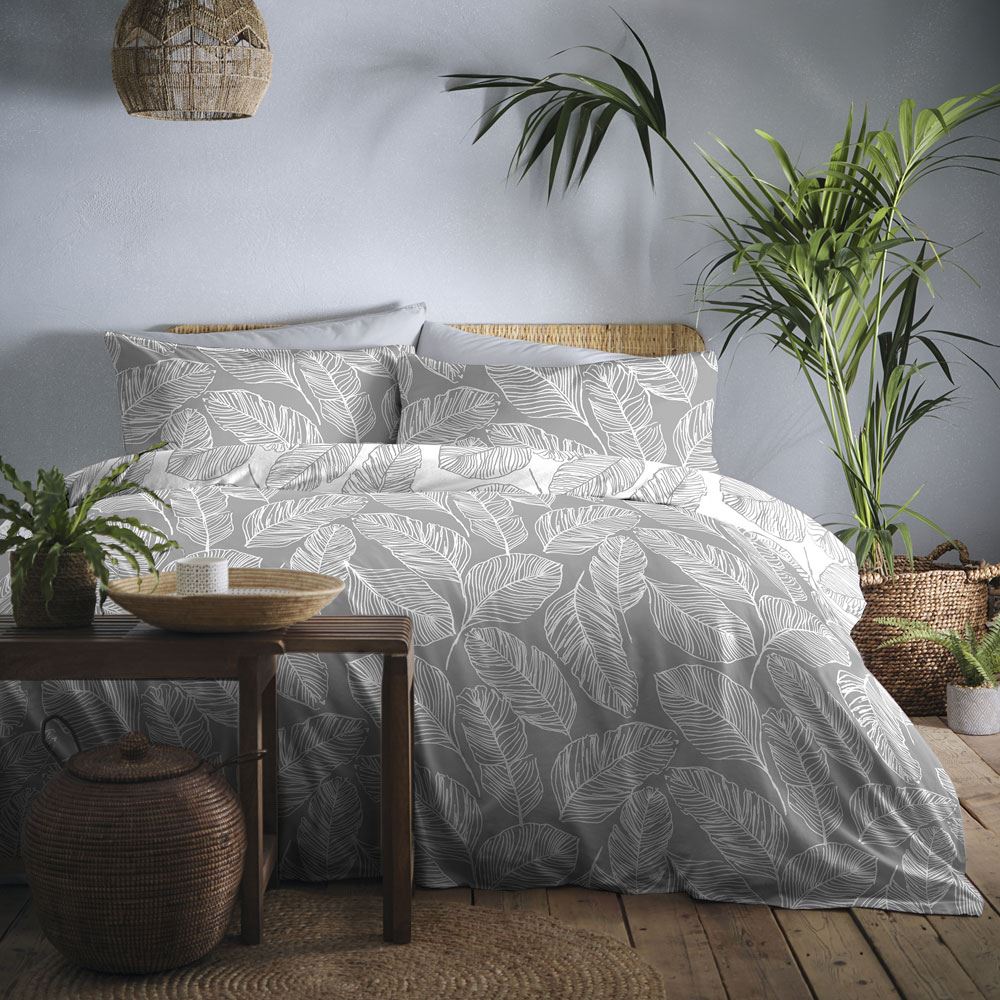 Fusion Matteo Botanical Palm Leaf Print Easy Care Reversible Duvet Cover Set