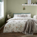 Catherine Lansfield Brushed Mistletoe Robins Cotton Reversible Single Duvet Cover Set with Pillowcase Cream