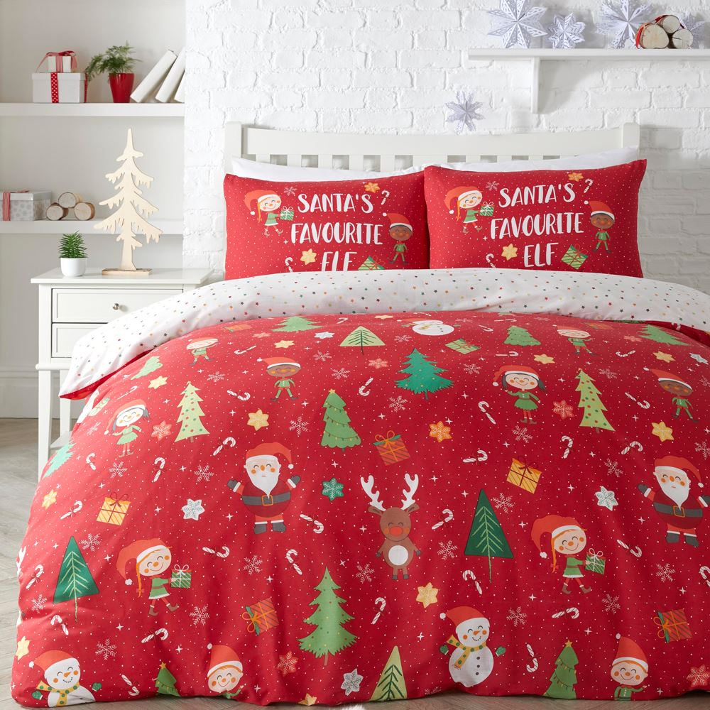 Fusion Christmas Elf & Santa Easy Care Reversible Duvet Cover Set