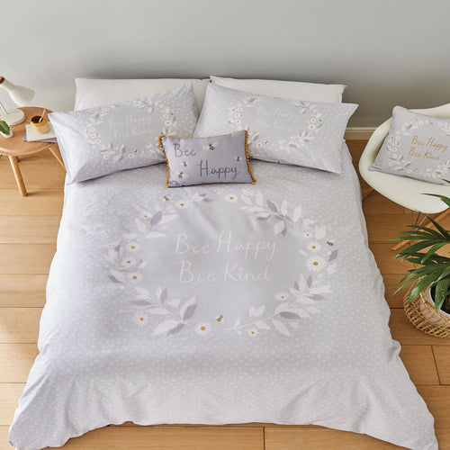 Catherine Lansfield Bee Happy Print Reversible Easy Care Duvet Cover Set